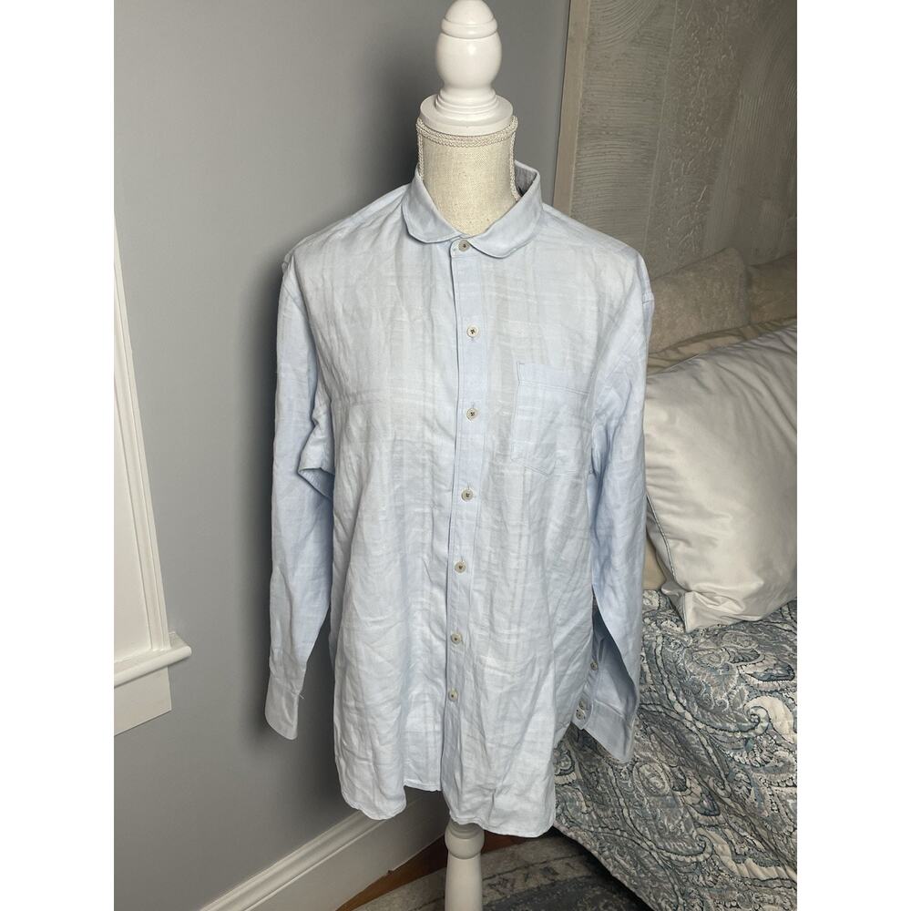 Tommy Bahama Linen Button Down Shirt Men M Light Blue Long Sleeve